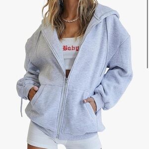 Drawstring Zip Up Cute Hoodies Fall Oversized Sweatshirts with Pocket